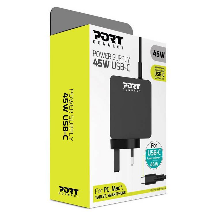 Port Connect 45W Type C UK power supply, imported from the UK