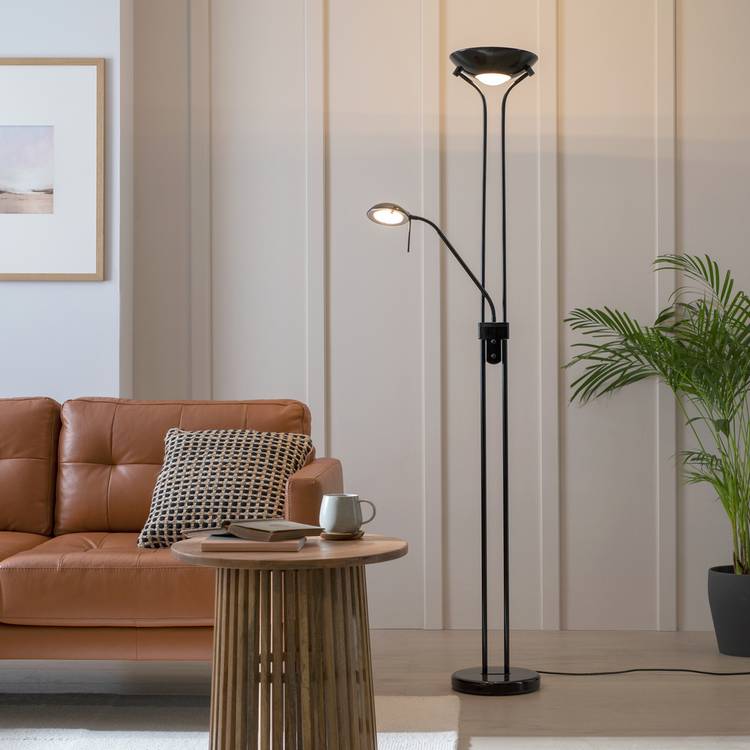 Argos Home black floor lamp with adjustable reading light (British brand)