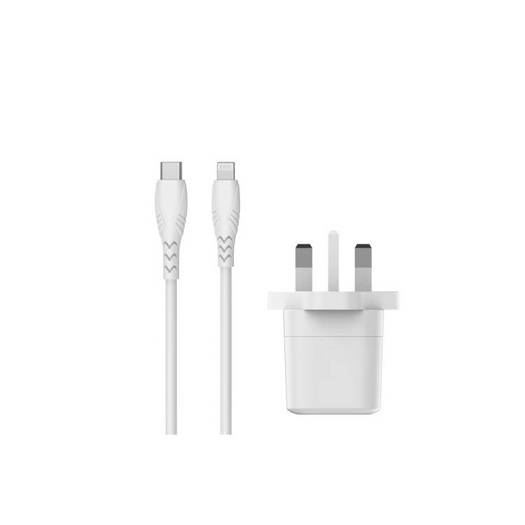 20W USB-C mains charger and Lightning cable white - British product