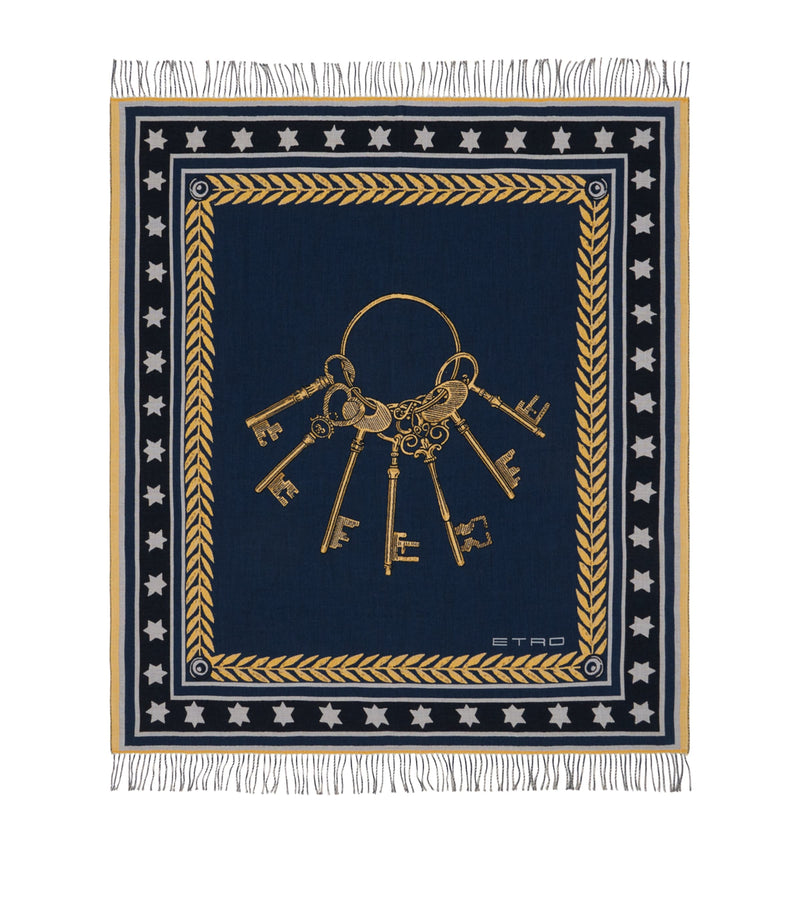 Etro wool fringed herald keys throw 180cm x 140cm - British product