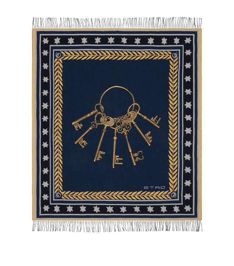 Etro wool fringed herald keys throw 180cm x 140cm - British product