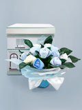 Babyblooms baby blue welcome hamper with Frankie Bear soft toy, UK version