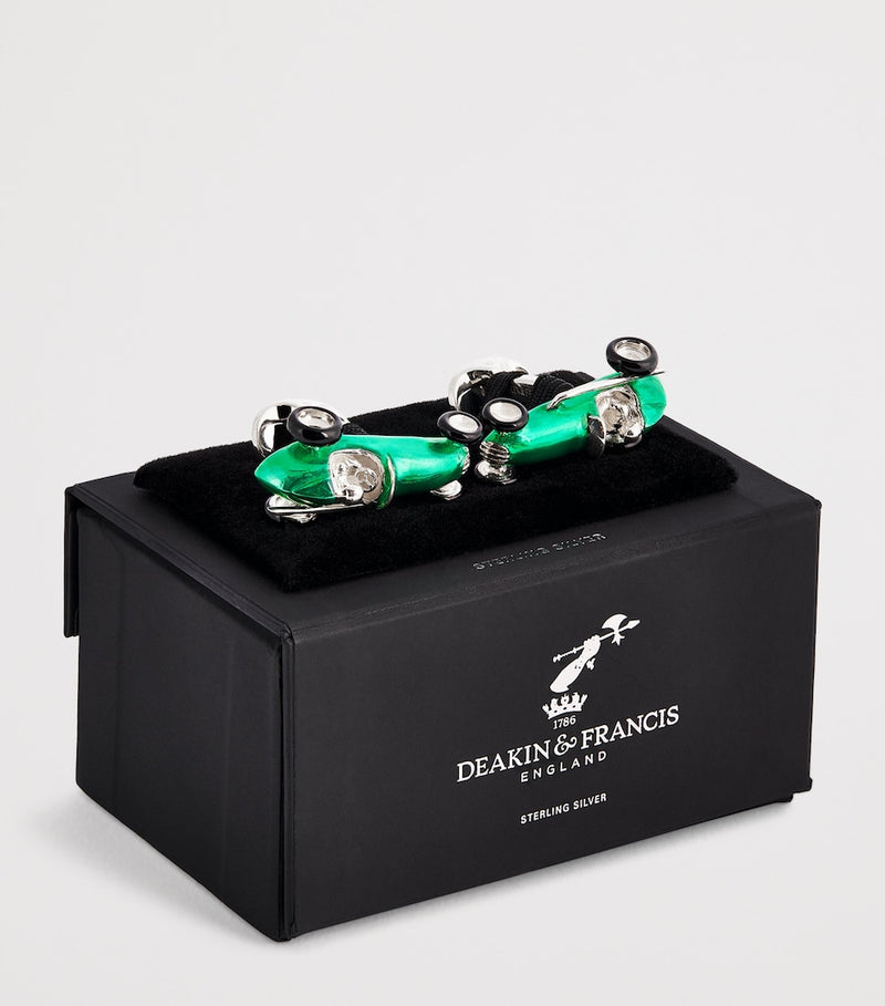 Deakin & Francis sterling silver racing car cufflinks, imported from the UK