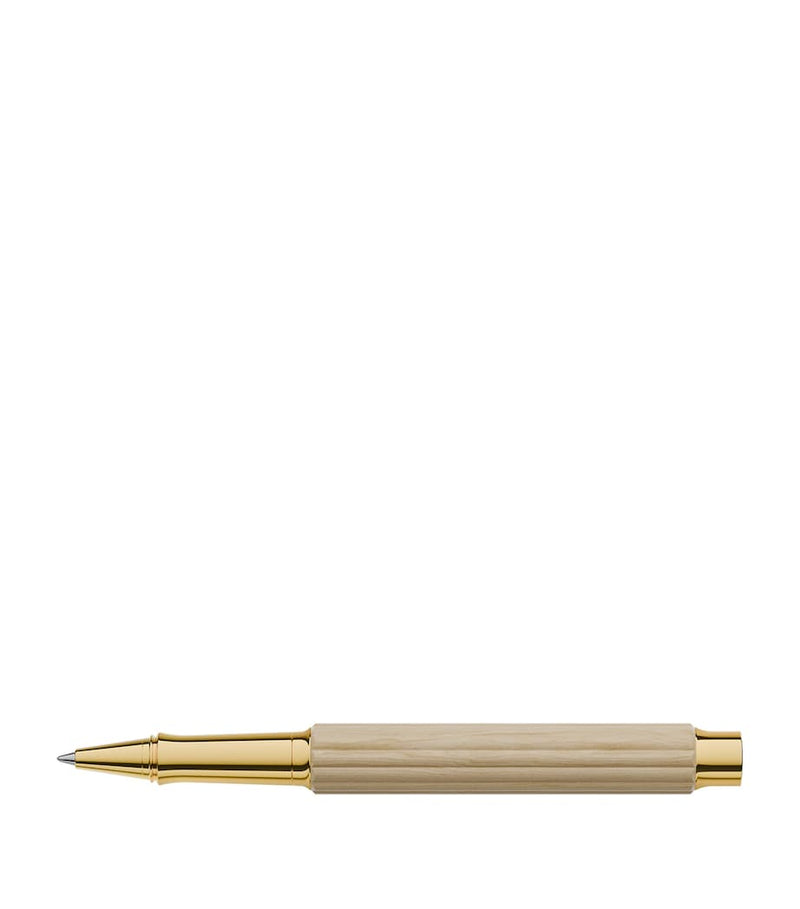 Graf von Faber-Castell hornbeam wood Bloom rollerball pen with gold trim, UK version