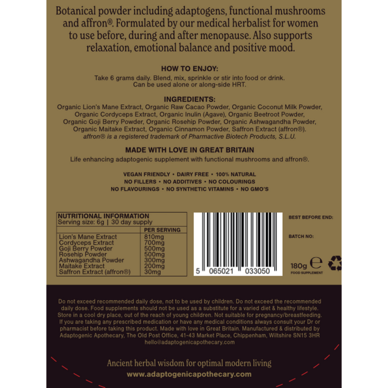 Adaptogenic Apothecary Freedom menopause powder, imported from the UK