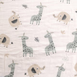 Ziggle Cotton Muslin Swaddle Wrap Grey Giraffe Elephants 120x120cm (British brand)