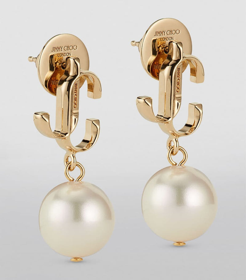 Jimmy Choo pearl earrings with resin pearl and JC monogram, UK version