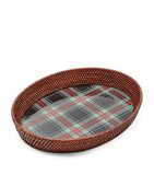 MacKenzie-Childs rattan-trim serving tray with tartan pattern 38cm, imported from the UK