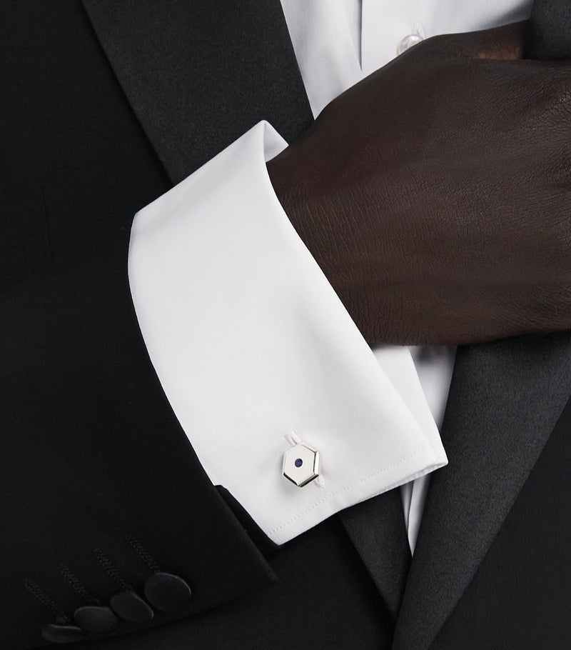 Deakin & Francis sterling silver sapphire mother-of-pearl cufflinks, UK version