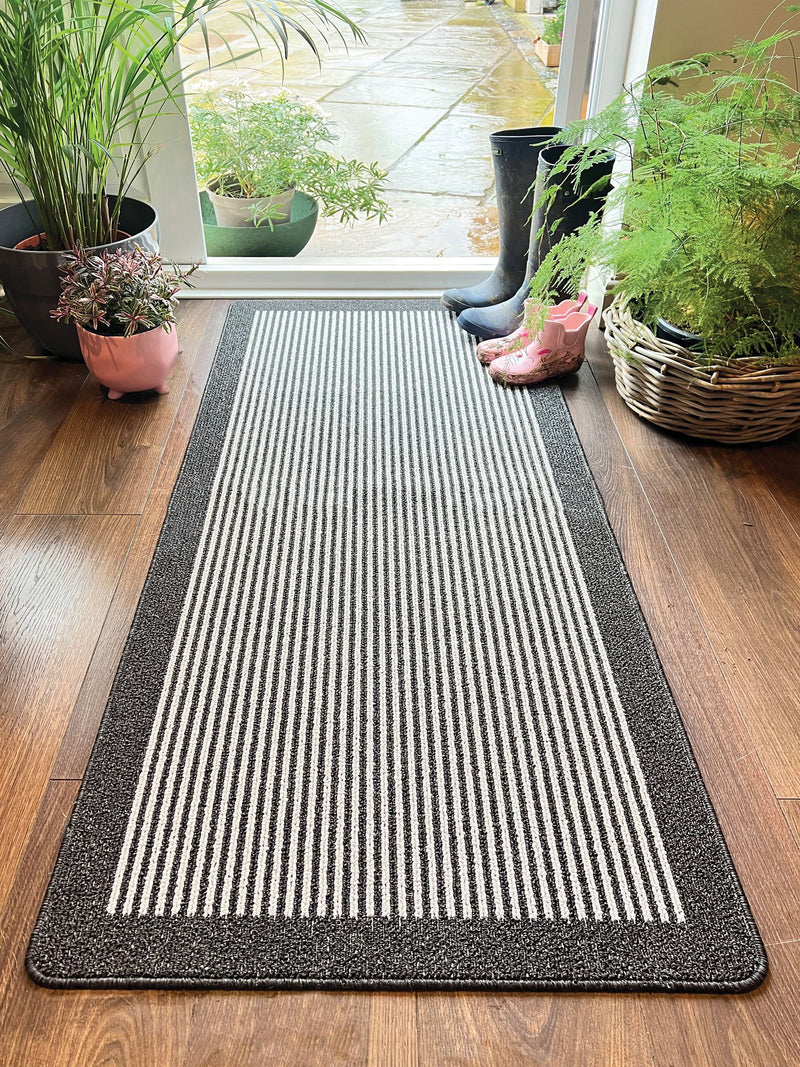 My Mat black utility stripe runner 150cm - British product