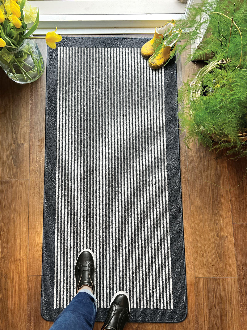My Mat black utility stripe runner 150cm - British product