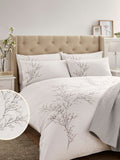 Laura Ashley Grey Dove Pussy Willow Sprig Embroidered Duvet Cover and Pillowcase Set, UK version