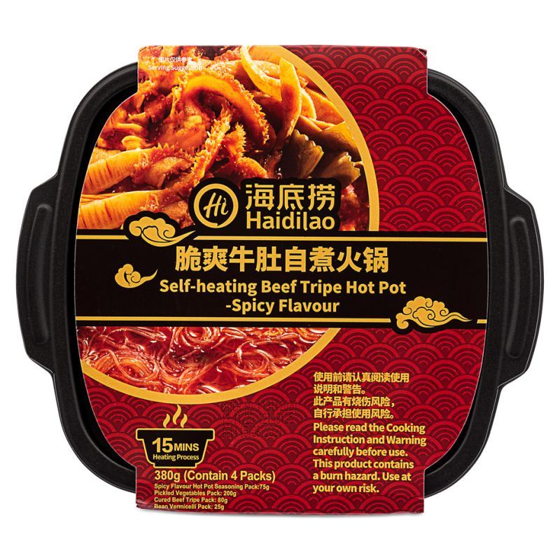 Haidilao self-heating spicy hot pot with beef tripe (British brand)