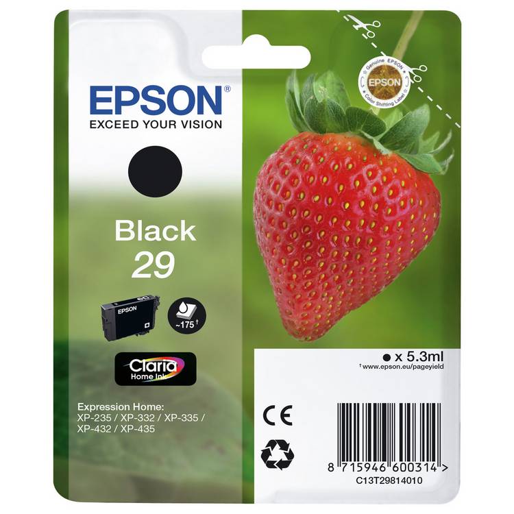 Epson 29 black ink cartridge 5.3ml, imported from the UK
