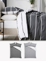 2 Pack Grey Stripe Reversible Duvet Cover and Pillowcase Set