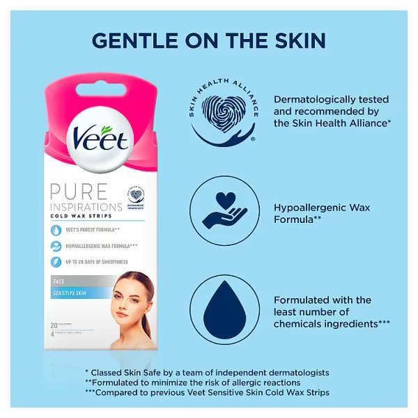 Veet Pure Inspiration Face Sensitive Wax Strips 20 (British brand)