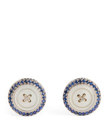 Harrods Tateossian Stainless Steel and Sapphire Button Cufflinks- Buy online at McGrocer