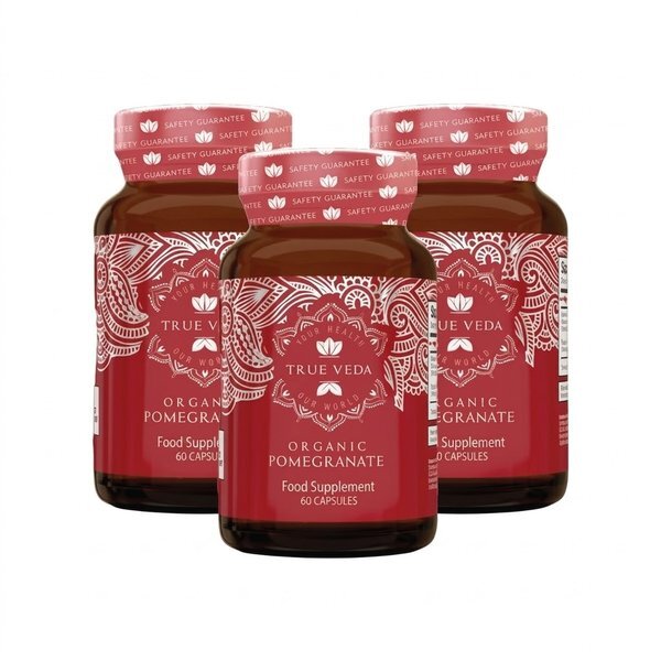 True Veda organic pomegranate supplement 180 capsules, imported from the UK