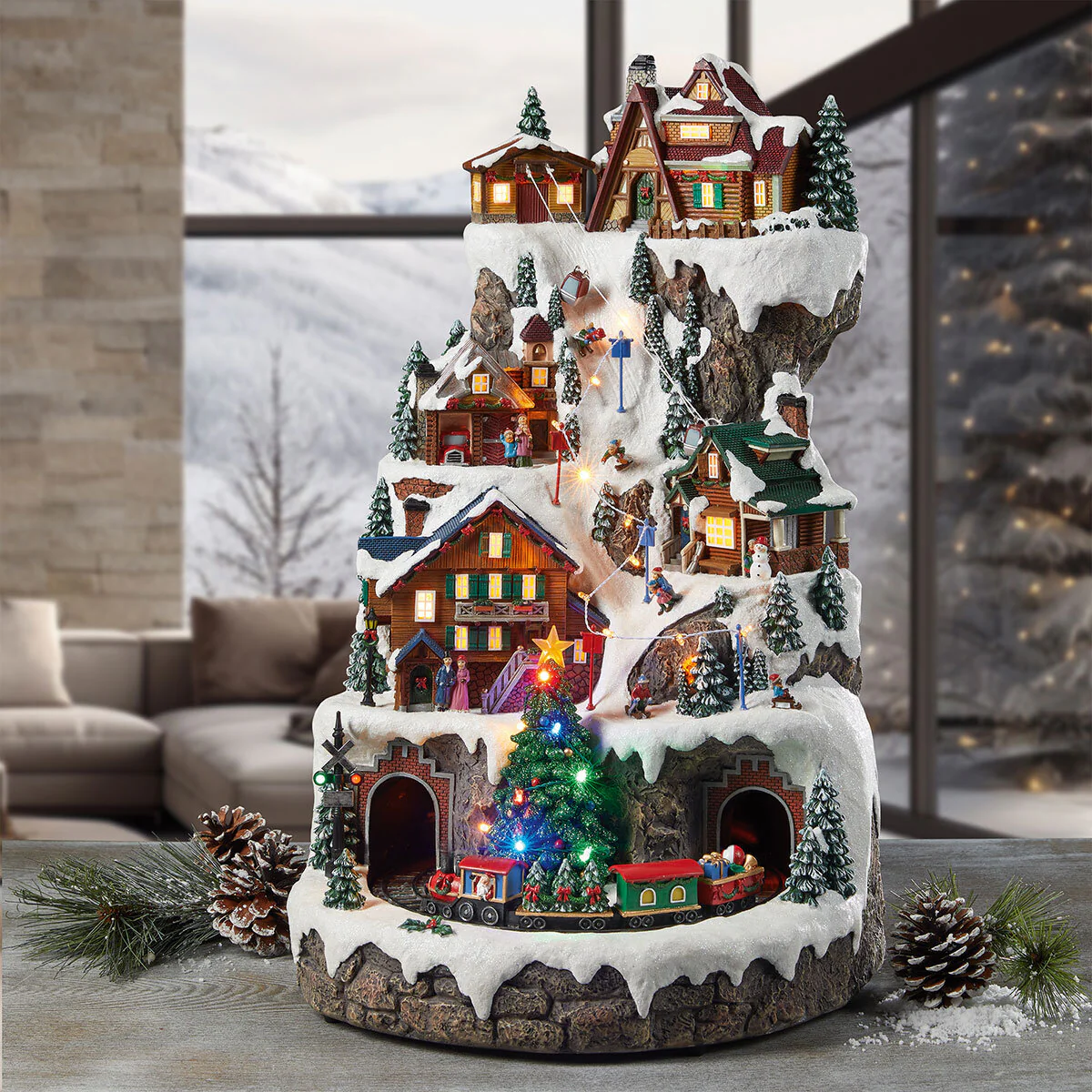 1.6ft (51cm) Animated Ski Mountain with Lights and Music - McGrocer