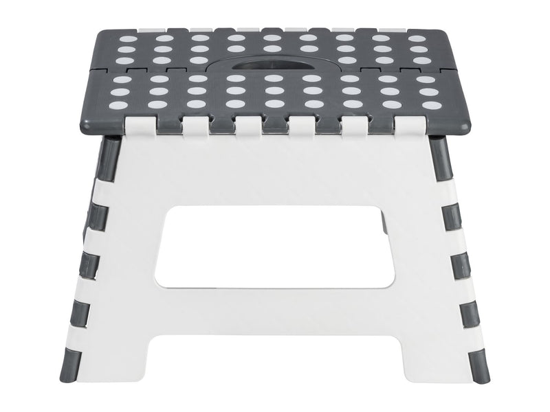 Grey and white folding step stool with carry handle (British brand)