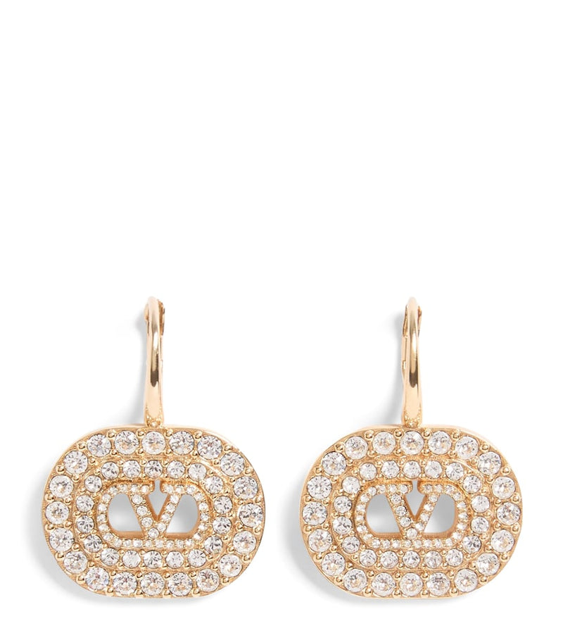 Valentino Garavani VLogo drop earrings with pavé crystals, imported from the UK