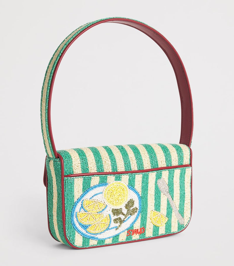 STAUD beaded Tommy shoulder bag with lobster embroidery (British brand)