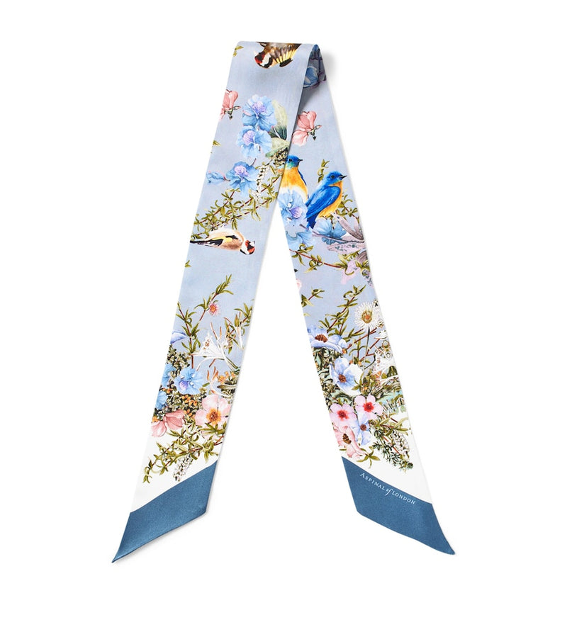Aspinal of London Edwardian garden silk skinny scarf, imported from the UK