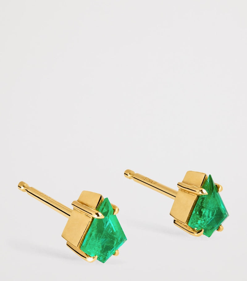 ZLEE yellow gold and emerald kite stud earrings - British product