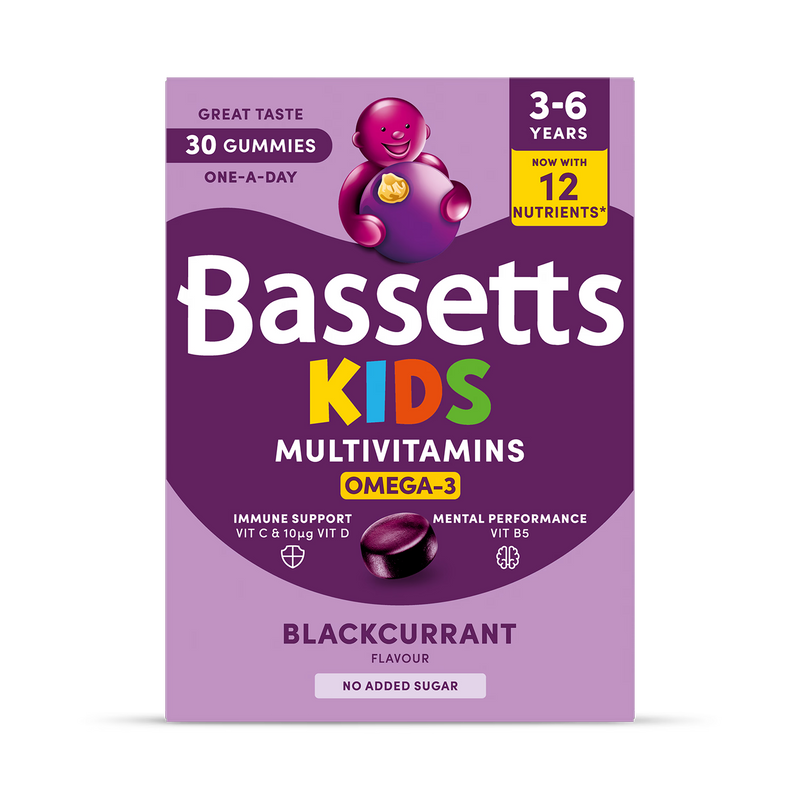 Bassetts multivitamin gummies Omega-3 blackcurrant 30, imported from the UK