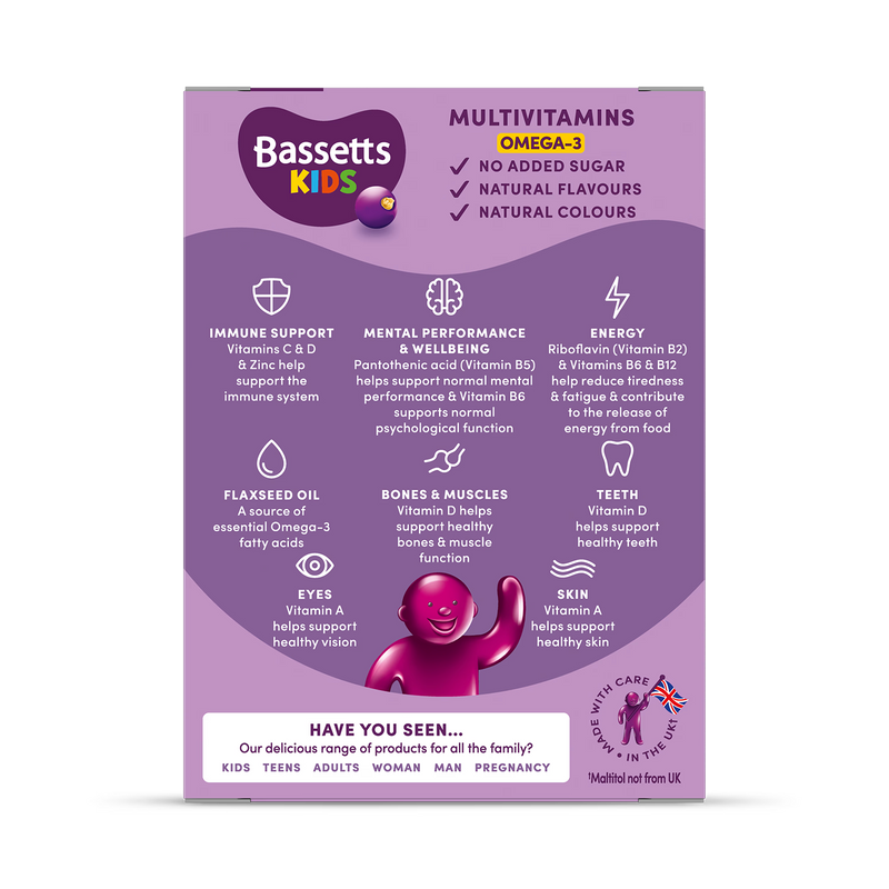Bassetts multivitamin gummies Omega-3 blackcurrant 30, imported from the UK