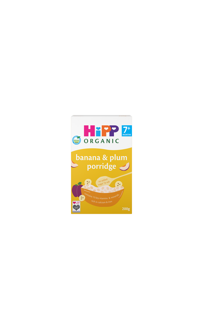 HiPP Organic banana plum porridge baby cereal (British brand)