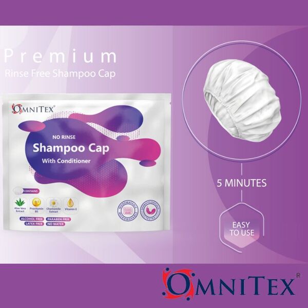 Omnitex rinse free shampoo cap 5 pack, imported from the UK