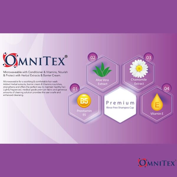 Omnitex rinse free shampoo cap 5 pack, imported from the UK