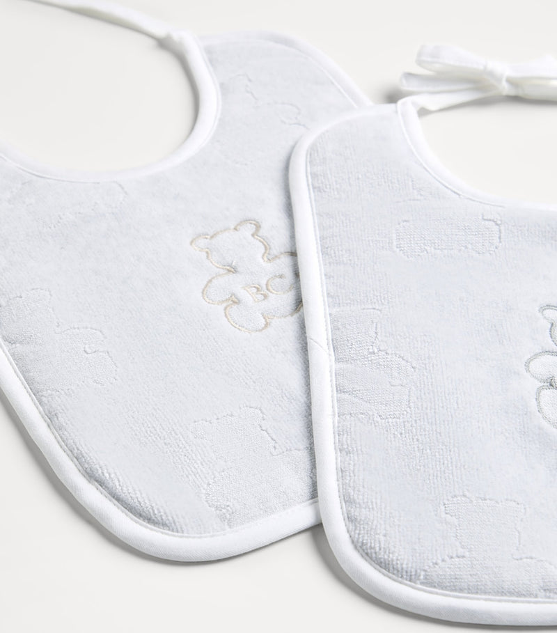 Brunello Cucinelli baby bibs set of 2 with teddy bear motifs, imported from the UK