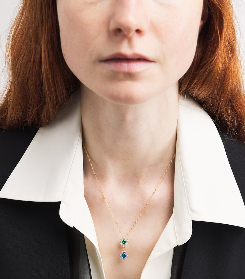 Suzanne Kalan yellow gold diamond emerald opal necklace - British product