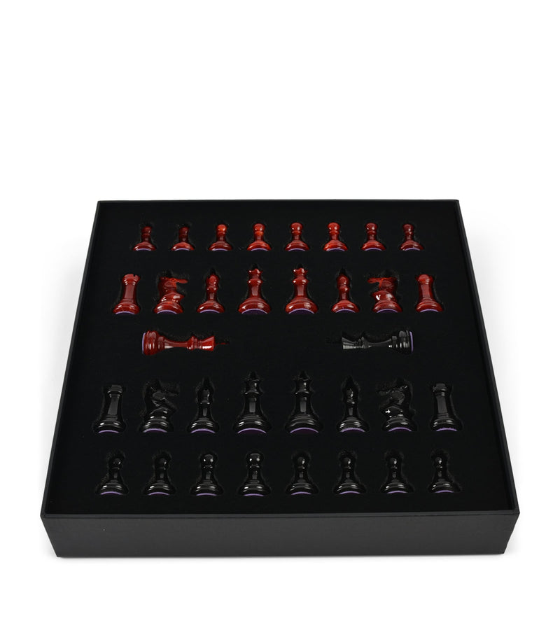 Purling stone chess set with Italian leather and gold, imported from the UK