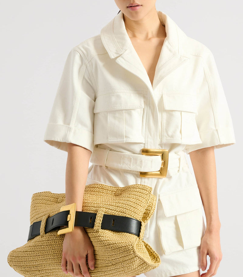 Balmain medium faux-raffia Anthem shoulder bag (British brand)