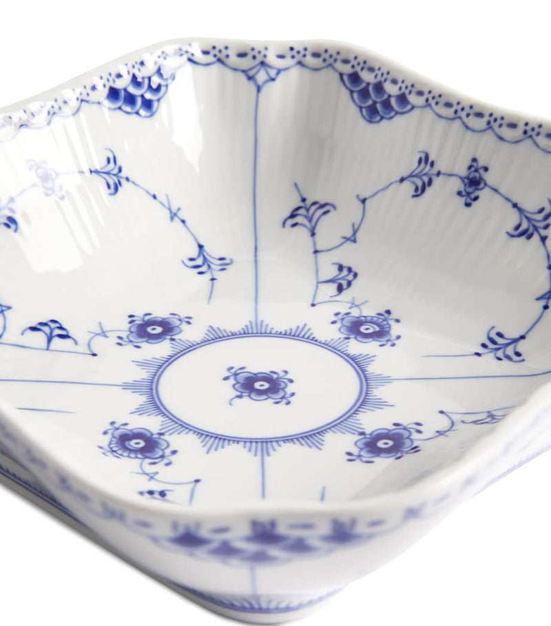 Royal Copenhagen Blue Fluted Half Lace Square Bowl 21cm, imported from the UK