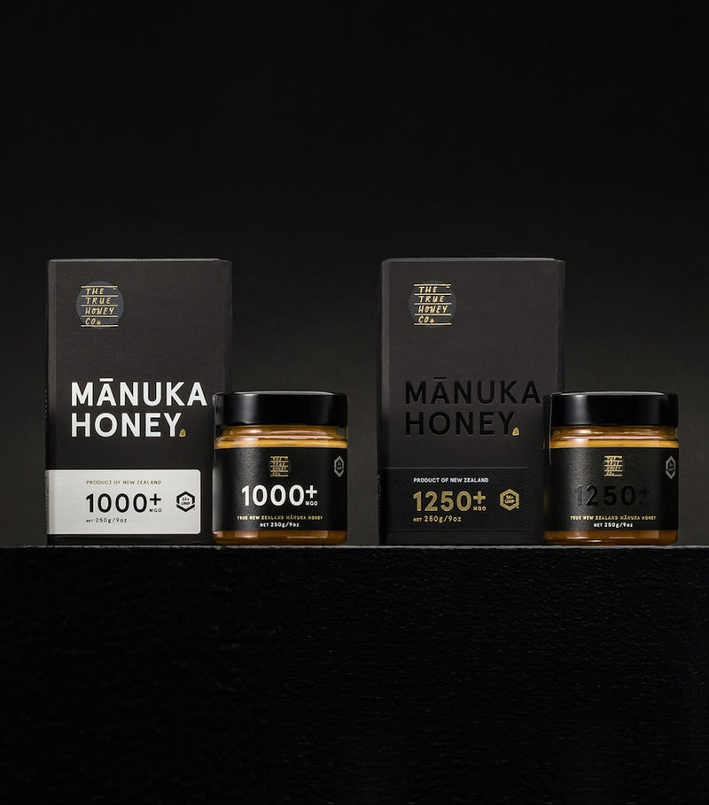 The True Honey Co manuka honey gift set with 1250 MGO and 1500 MGO 500g (British brand)