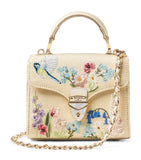 Aspinal Of London mini raffia floral embroidery Mayfair bag, imported from the UK