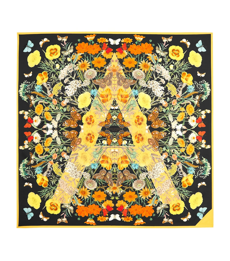 Aspinal of London silk botanical print scarf, UK version