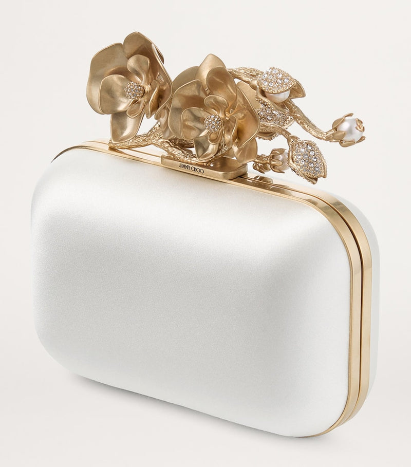 Jimmy Choo Cloud satin clutch bag, imported from the UK
