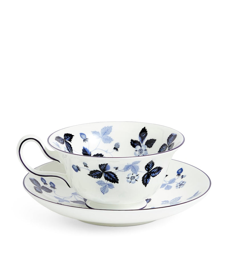 Wedgwood Wild Strawberry Inky Blue teacup and saucer (British brand)
