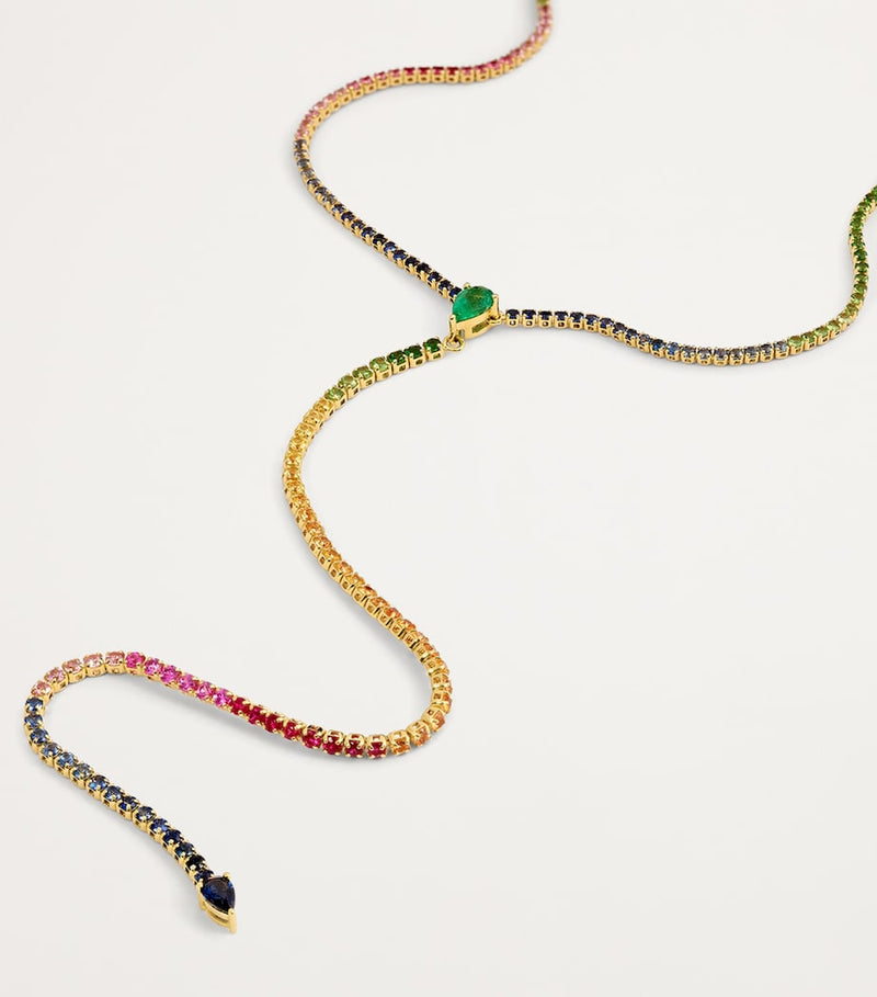SHAY yellow gold diamond mixed gemstone rainbow threads necklace, UK version