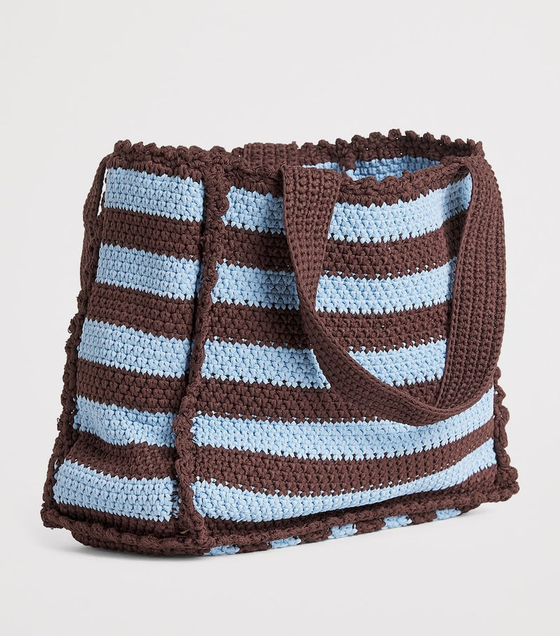 Sandro Paris crochet striped tote bag, imported from the UK