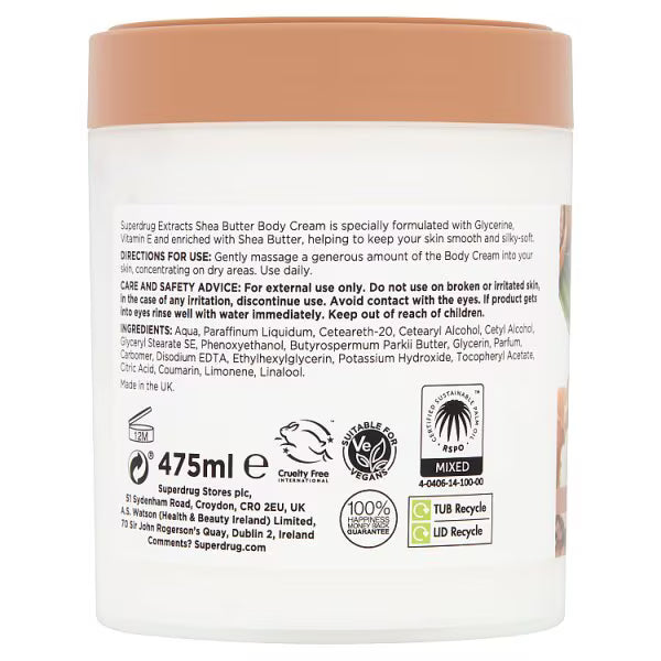 Superdrug Extracts Shea Butter Body Cream 475ml (British brand)