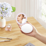 Livingandhome Double-Sided LED Makeup Mirror Round Pink 9cm, imported from the UK