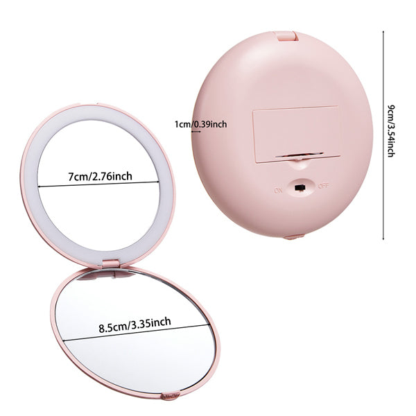 Livingandhome Double-Sided LED Makeup Mirror Round Pink 9cm, imported from the UK