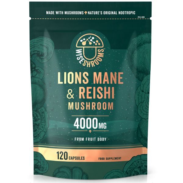 Wiseshrooms Lions Mane and Reishi mushroom supplement 120 capsules, UK version