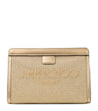 Jimmy Choo raffia leather-trim Avenue pouch, UK version